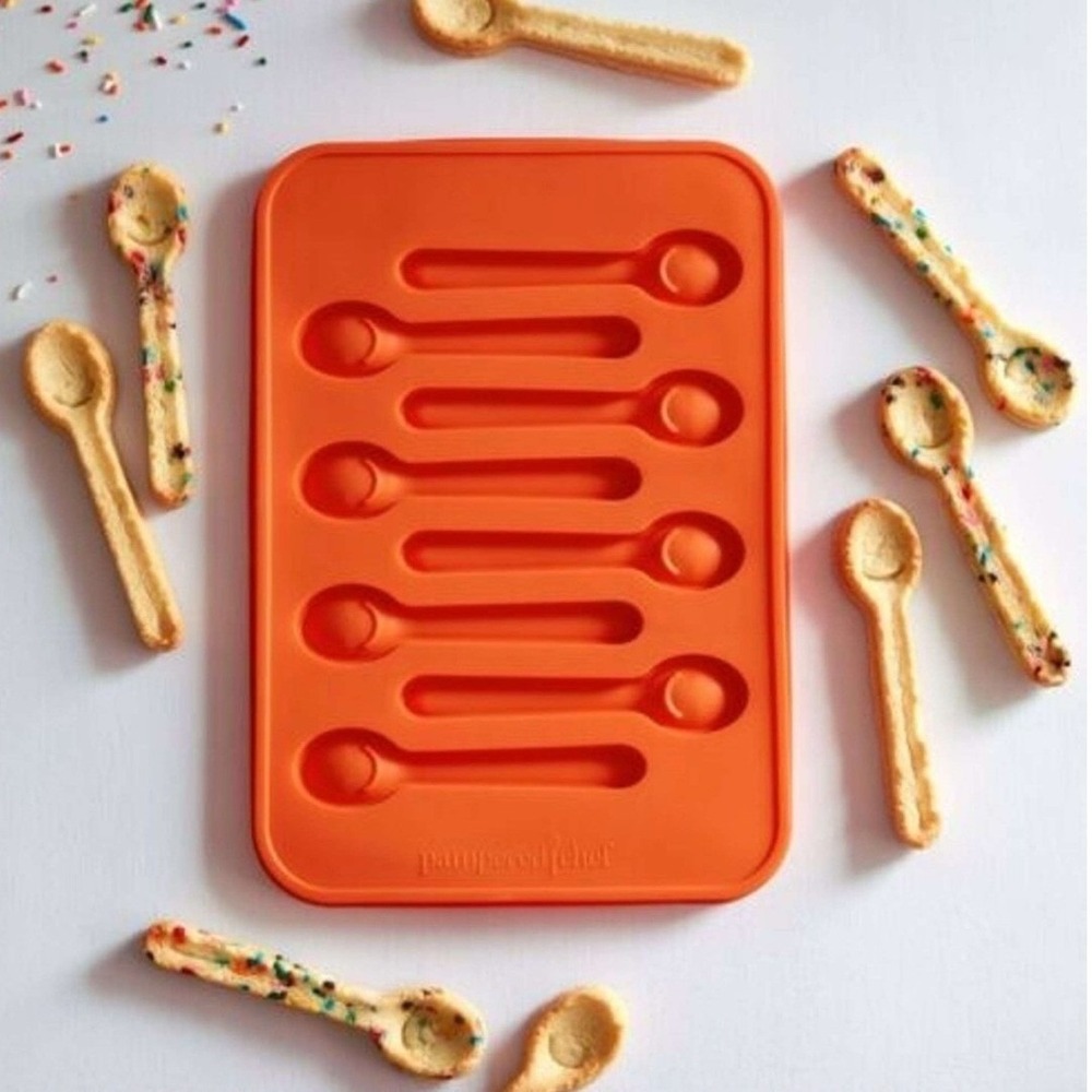 Pampered‎ Chef Orange Silicone Spoon Mold 1518 Cookie Chocolate Candy